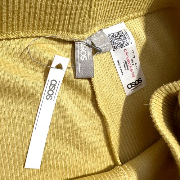 NWT ASOS Wide Leg Ribbed Yellow Pants with Buckled Belt - Size 8 - Picture 7 of 8